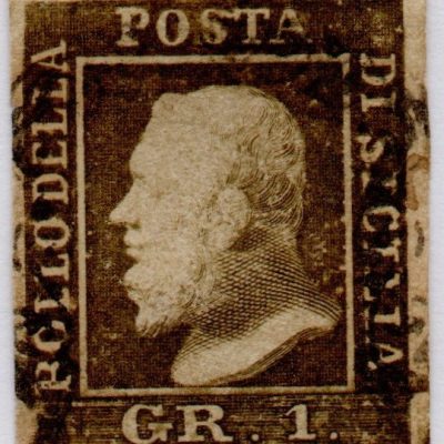 1859 - 1 grano bruno olivastro .Cat n.3d, annullato. Certificato Diena .