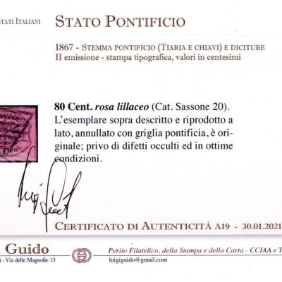 1867 80 centesimi n 20 usato cert Guido