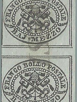 1852 coppia verticale interspazio di gruppo mezzo baj n1 annullo corsivo di Jesi