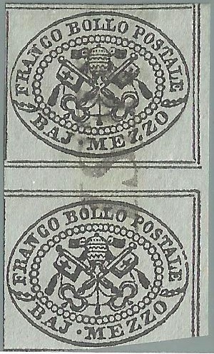 1852 coppia verticale interspazio di gruppo mezzo baj n1 annullo corsivo di Jesi
