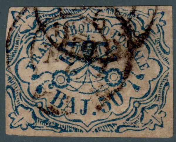 1852 50 baj usato annullo circolare cert Raybaudi