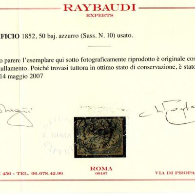 1852 50 baj usato annullo circolare cert Raybaudi