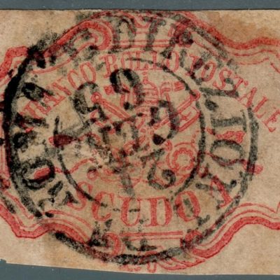 1852 1 scudo n11 annullo circolare di Roma raro cert. Merone piccolo assottigliamento