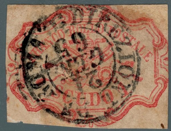 1852 1 scudo n11 annullo circolare di Roma raro cert. Merone piccolo assottigliamento