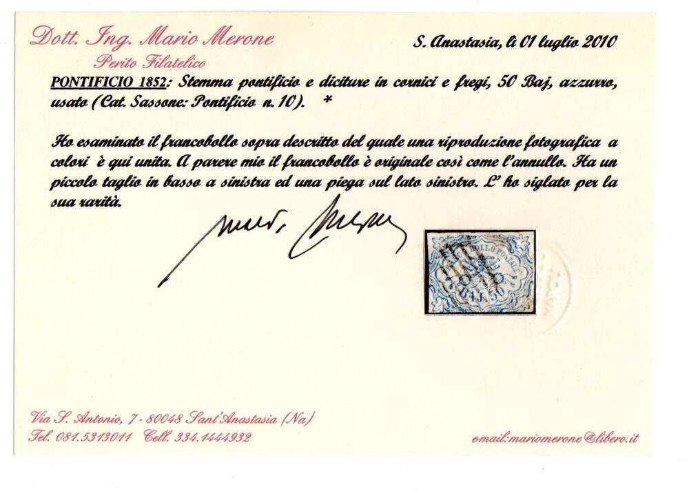 1852 50 Baj  n10  Certificato Merone