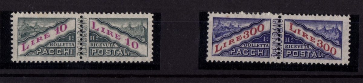 1953 Pacchi postali 10 lire e 300 lire ruota gomma integra  cert E.Diena