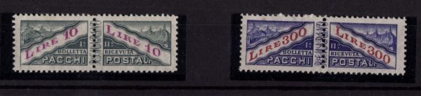 1953 Pacchi postali 10 lire e 300 lire ruota gomma integra  cert E.Diena