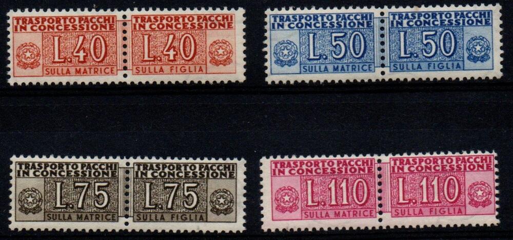 PACCHI IN CONCESSIONE 1953/55,RUOTA .Sassone n. 1/4. Gomma integra. Cert. Raybaudi. Leggera macchiolina sul valore da 50 lire.
