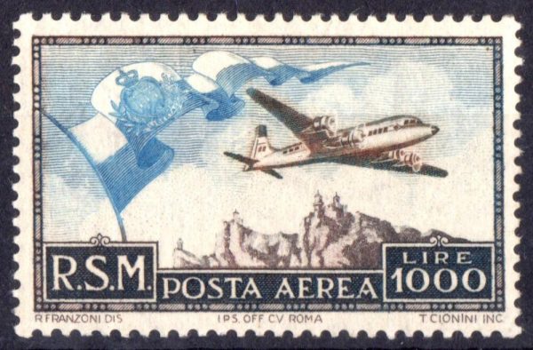 1951 Posta Aerea 1000 lire bandierone gomma integra