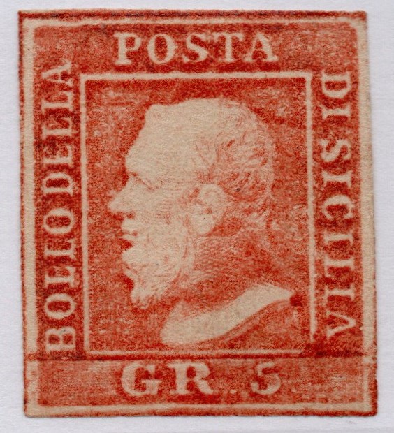 1859 - 5 grana vermiglio chiaro ,Cat n.10 Nuovo, firmato.