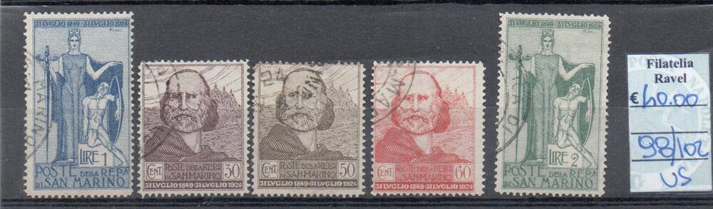 1921/24 - San Marino " CIFRA E VEDUTE + GARIBALDI", catalogo n.69/81 + 98/102 annullate. Serie complete.