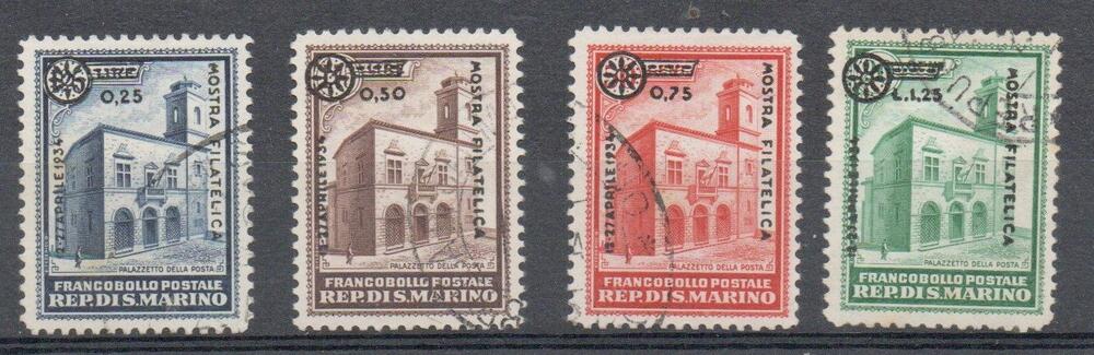 1934 - San Marino "PALAZZETTO", catalogo n. 180/83, serie completa, 4 valori annullati.