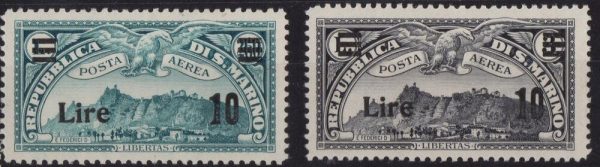 1942 " VEDUTA DI SAN MARINO " Catalogo Sassone P.A. n.19/20 Soprastampati.Serie completa 2 val ,linguellata