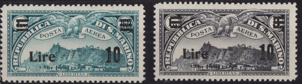 1942 " VEDUTA DI SAN MARINO " Catalogo Sassone P.A. n.19/20 Soprastampati.Serie completa 2 val ,linguellata