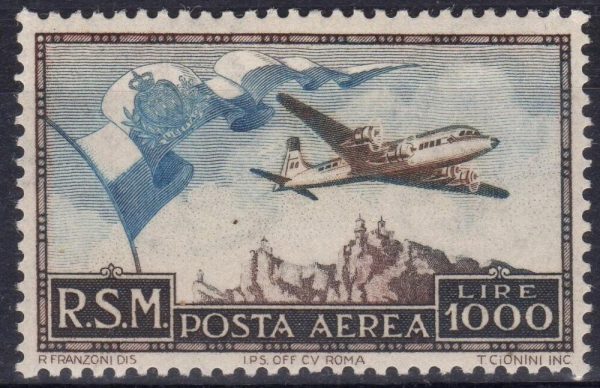 1951 " BANDIERONE " Catalogo Sassone P.A. n.99 .Serie composta da 1 val ,linguellato.