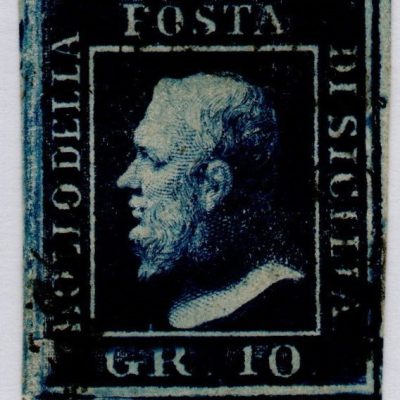 1859 - 10 grana indaco ,Cat n.12b annullato.