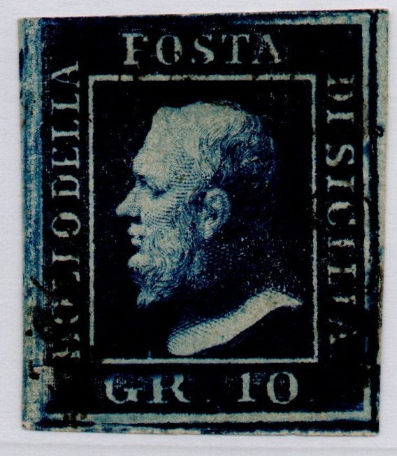 1859 - 10 grana indaco ,Cat n.12b annullato.