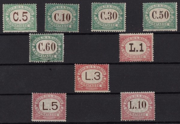 1897/1919 SEGNATASSE " Valore in bruno " Serie completa 9 val. Catalogo Sassone n.1/9 linguellati