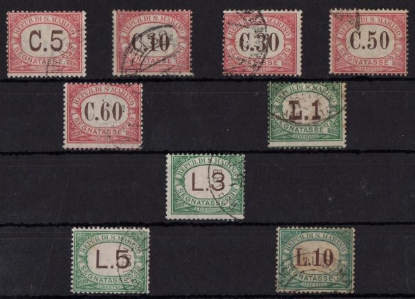 1924 SEGNATASSE " Valore in bruno " colori cambiati. Serie completa 9 val. Cat Sassone n.10/18 annullati.
