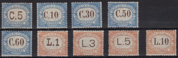 1925 SEGNATASSE " Valore in bruno " colori cambiati nel riquadro. Serie completa 9 val.Cat n.19/27 linguellati.