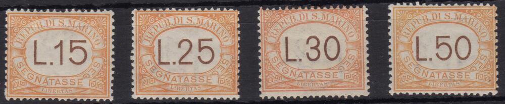 1927/28 SEGNATASSE "Valore in bruno" cifre carattere sottile. Serie completa 4 val.Cat n.28/31 linguellati.