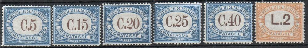 1939 SEGNATASSE con caratteri modificati per il 5 c. Serie completa 6 val.Cat n. 54/59 linguellati.
