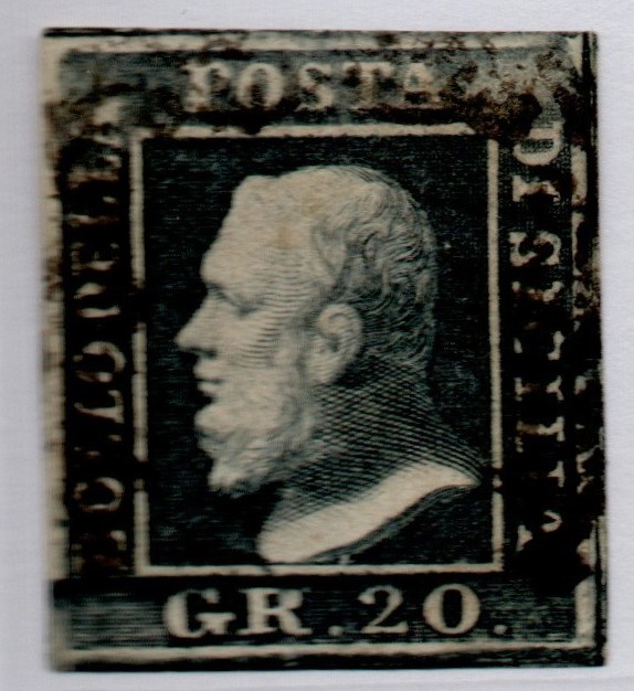 1859 - 20 grana grigio ardesia ,Cat n.13 annullato. Firmato.