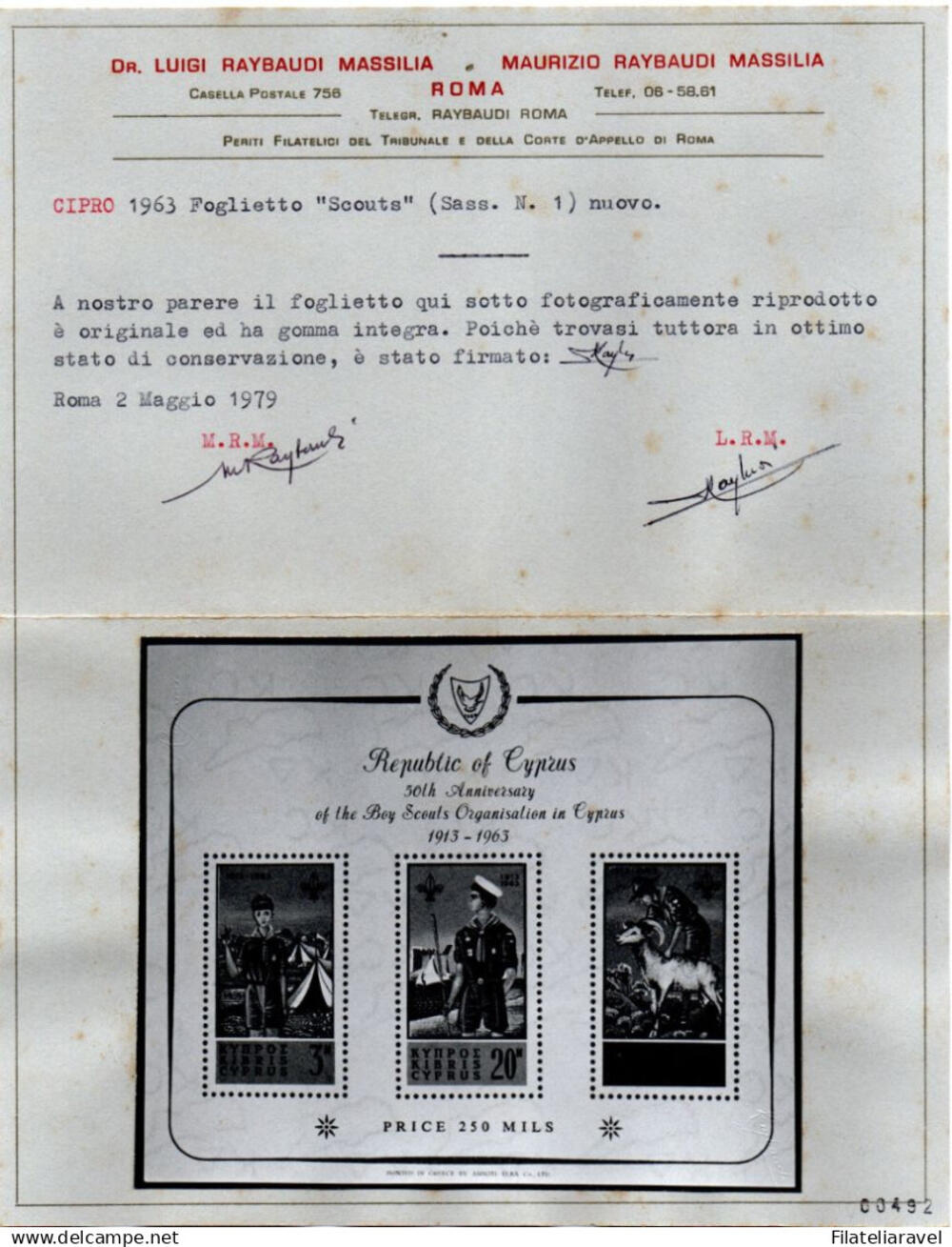 1963 - FOGLIETTO " III ° Conferenza Scoutistica del Commonwealth " nuovo INTEGRO, catalogo n. BF 1 . Certificato Raybaudi Massilia