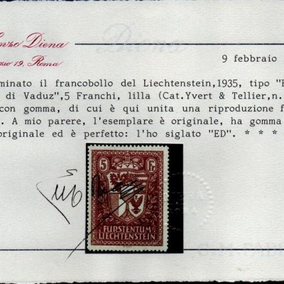 1935 - Stemma tipo del 1934. Gomma integra. Cat n. 128 Certificato E. Diena.
