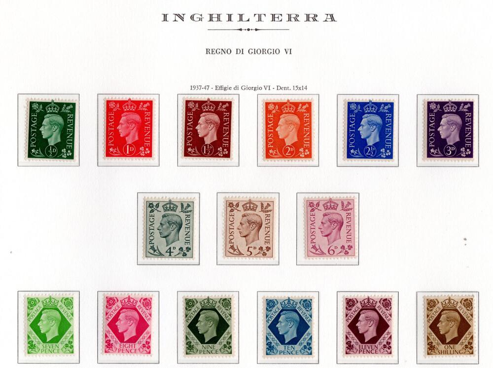1937 - " Effigie di Giorgio VI " serie completa 15 valori ,gomma integra. Catalogo Unificato n. 209/222