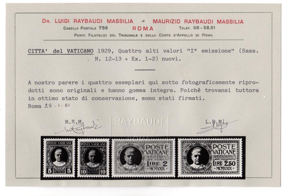 1929 Conciliazione + espressi gomma integra