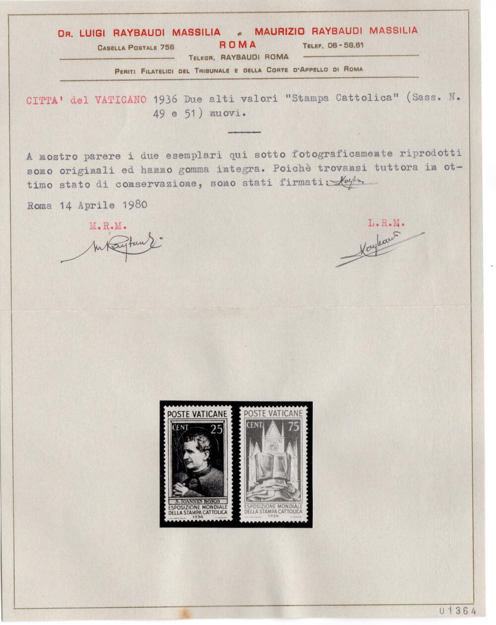 1936 Stampa Cattolica gomma integra