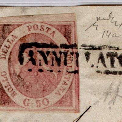 1859 Napoli Regno 50 grana su frammento di lettera certificati sorici