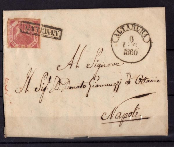 NAPOLI 1858 2 GRANA III tavola da Napoli per Altamura francobollo difettoso