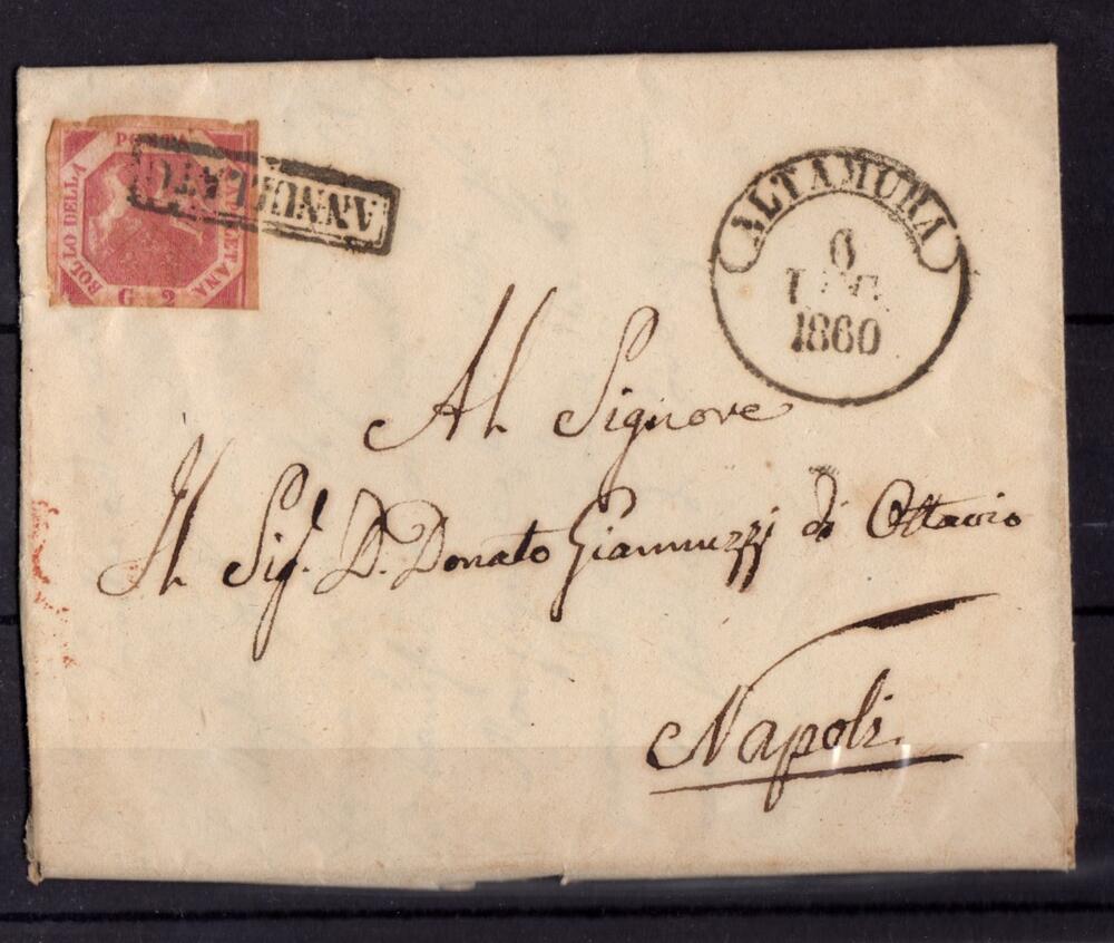 NAPOLI 1858 2 GRANA III tavola da Napoli per Altamura francobollo difettoso