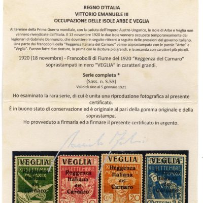 Occupazione Arbe e Veglia la serie completa S. 53 linguellata cert Fabris
