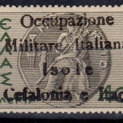 Occupazione italiana emissione di Itaca 40 lepta nero e verde traccia di linguella cert Fabris