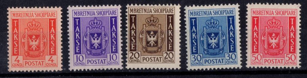Albania 1940 Segnatasse la serie completa n 40-44 gomma integra cert Merone