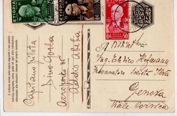 Cartolina Postale da Addis Abeba a Genova  Affrancata con 25-30-50  cent emissione Etiopia