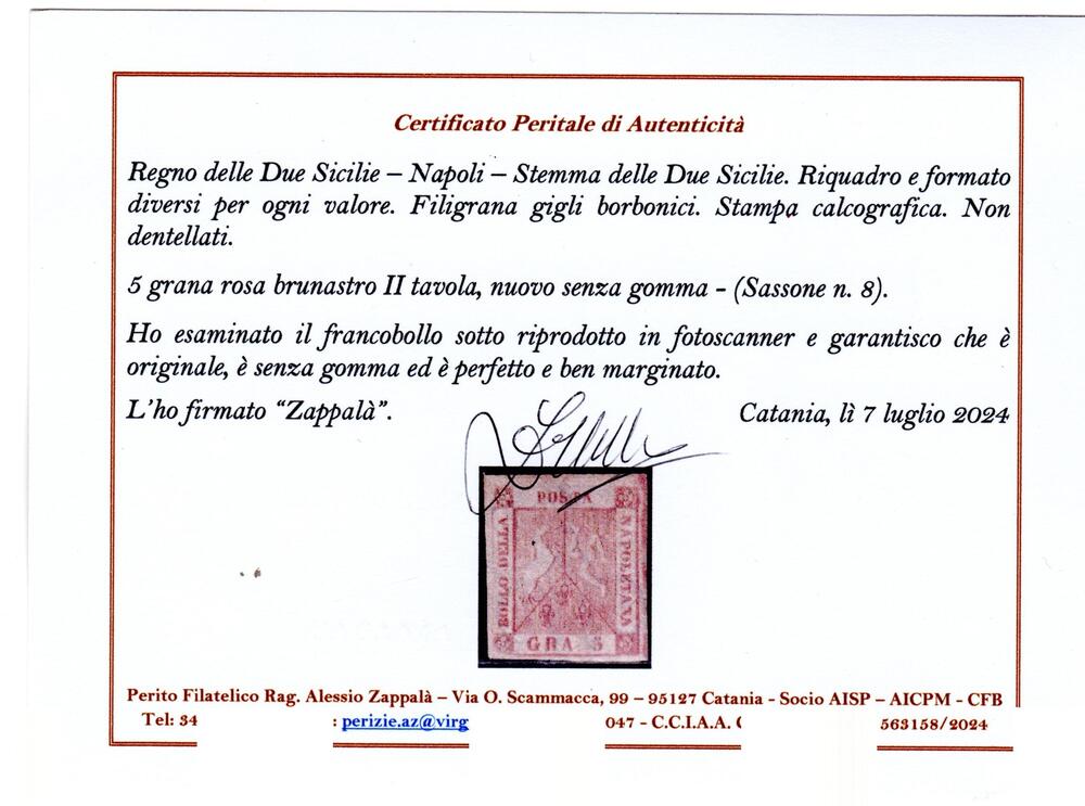 5 grana n 8 senza gomma e di splendida conservazione