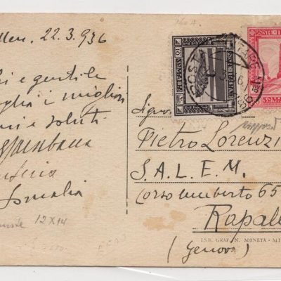 Cartolina da Bellet Uen per Rapallo affrancata con i valori 169a  171a rara combinazione cert Fabris firma Caffaz
