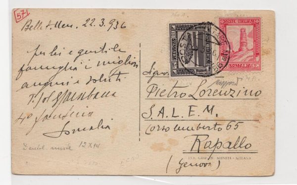 Cartolina da Bellet Uen per Rapallo affrancata con i valori 169a  171a rara combinazione cert Fabris firma Caffaz