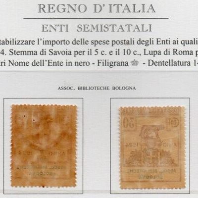 Regno 1924 -  PARASTATALI - ASSOCIAZIONE BIBLIOTECHE BOLOGNA Serie completa 4 valori nuovi, cat. Sassone n. 1/4, (solo i val n 1+n 4 tl)
