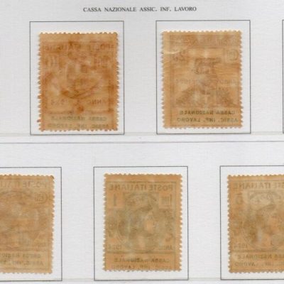 Regno 1924 - PARASTATALI - CASSA NAZ. ASS. INFORTUNI LAVORO . Serie completa 7 valori,integra. Catalogo n. 17/23( solo il n. 23 è TL)