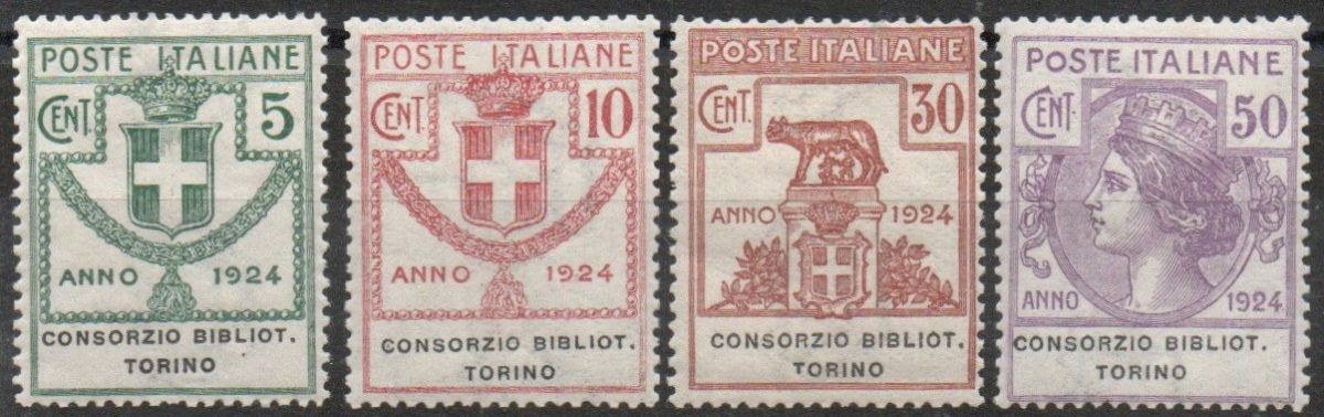 Regno 1924 - PARASTATALI - CONSORZIO BIBLIOTECHE TORINO - Serie completa 6 valori,INTEGRA cat. Sassone n. 30/33