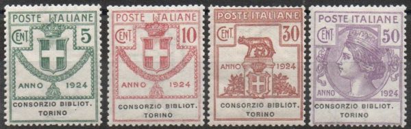 Regno 1924 - PARASTATALI - CONSORZIO BIBLIOTECHE TORINO - Serie completa 6 valori,INTEGRA cat. Sassone n. 30/33