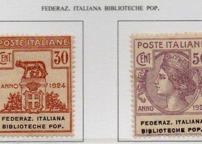 Regno 1924 - PARASTATALI - FEDERAZIONE IT BIBLIOTECHE POPOLARI - Serie completa 4 valori,INTEGRA cat. Sassone n. 34/37