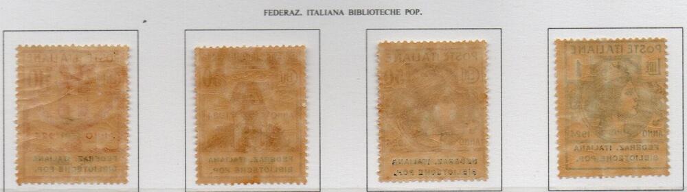Regno 1924 - PARASTATALI - FEDERAZIONE IT BIBLIOTECHE POPOLARI - Serie completa 4 valori,INTEGRA cat. Sassone n. 34/37