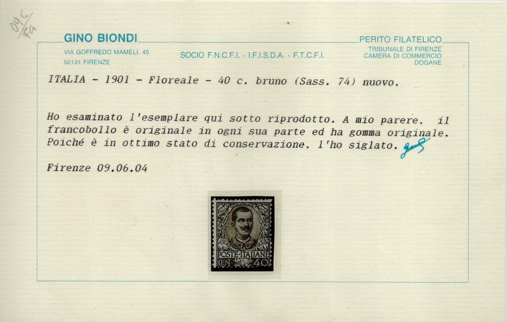 1901 - RE VITTORIO EMANUELE III “ FLOREALE ”Sassone n. 68/78. Stampa tipografica in fogli da 100 esemplari (x4) .Filigrana corona dentellatura 14.Linguellati.Certificati fotografici Diena/Biondi