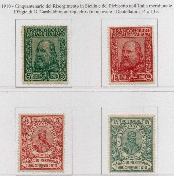 Regno 1910 - RE VITT. EMANUELE III “ GARIBALDI ”Sassone n. 87/90. Serie completa 4 valori .Linguellati, ben centrati.